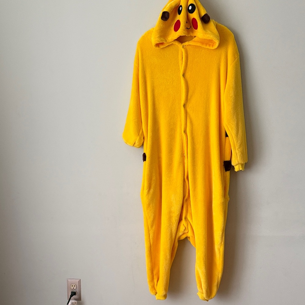 Yellow Adult Small One-Piece Hooded Pikachu Costume